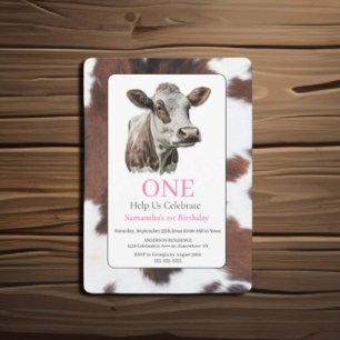  1st Birthday Brown and White Cow Invitation 