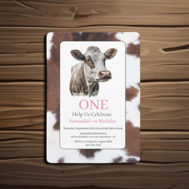  1st Birthday Brown and White Cow Invitation  (Creator Uploaded)