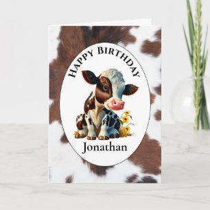  1st Birthday Brown Cow Card
