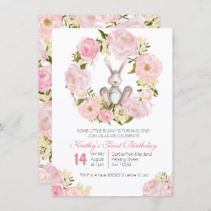 1st Birthday bunny girl Invitation Card