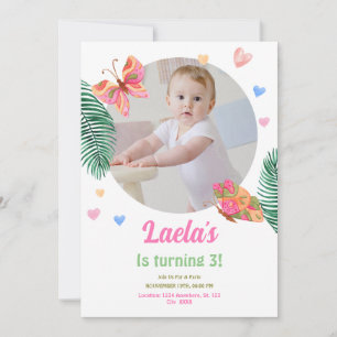 1st Birthday Butterfly Invitation with Photo