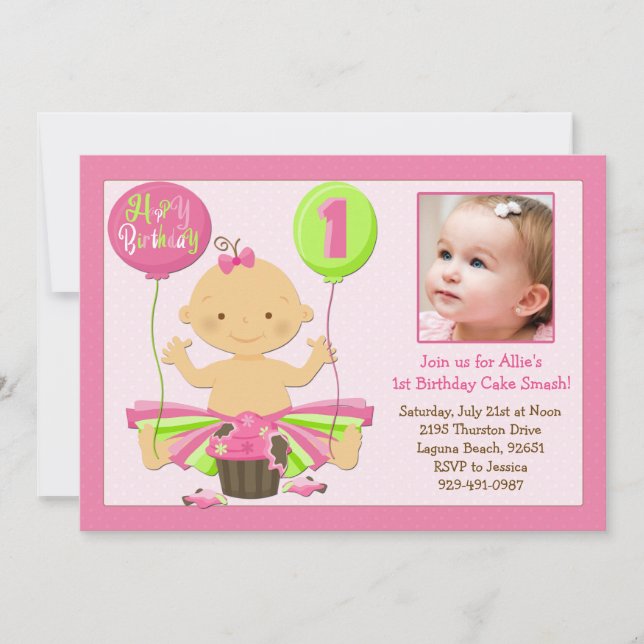 1st Birthday Cake Smash Party Invitation (Front)