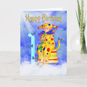 1st Birthday Card - Cute Little Pixie Clown