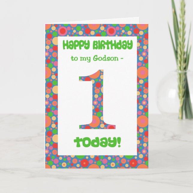 1st Birthday Card for a Godson, Bright and Bubbly (Front)