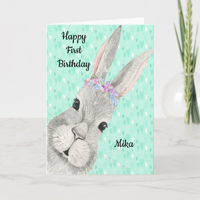 1st Birthday Card with Bunny Face (Front)