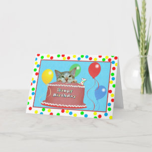 1st Birthday Card with Cat on a Cake