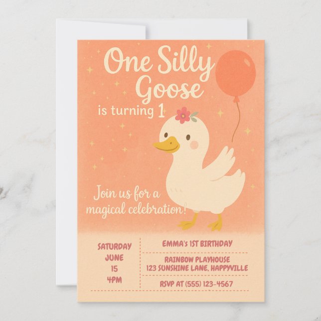 1st Birthday Celebration - One Silly Goose Girl Invitation (Front)