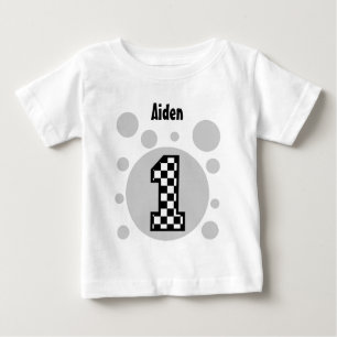 1st Birthday Checkers and Bubbles One Year Old V22 Baby T-Shirt