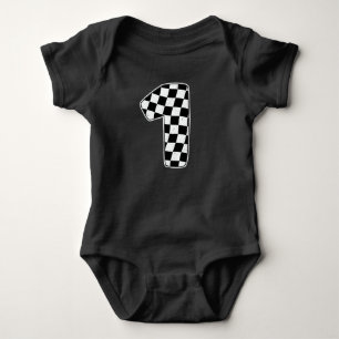 1st Birthday Chequered Number 1 Car Racing Flag Baby Bodysuit