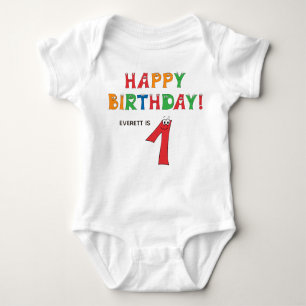 1st Birthday Colourful Alphabet with First Name Baby Bodysuit