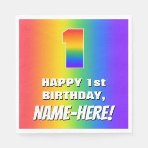 1st Birthday: Colourful, Fun Rainbow Pattern # 1 Napkin