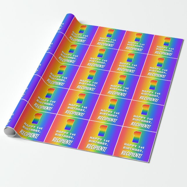 1st Birthday: Colourful, Fun Rainbow Pattern # 1 Wrapping Paper (Unrolled)