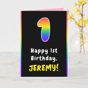 1st Birthday: Colourful Rainbow # 1, Custom Name Card