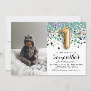 1st Birthday Confetti Portrait Invitation