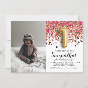 1st Birthday Confetti Portrait Invitation