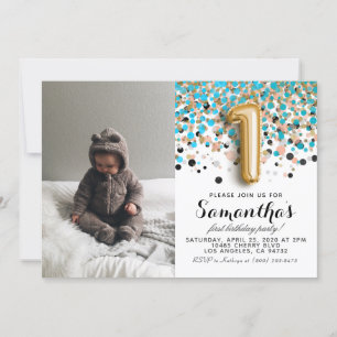 1st Birthday Confetti Portrait Invitation