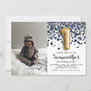 1st Birthday Confetti Portrait Invitation