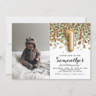 1st Birthday Confetti Portrait Invitation