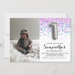 1st Birthday Confetti Portrait Invitation
