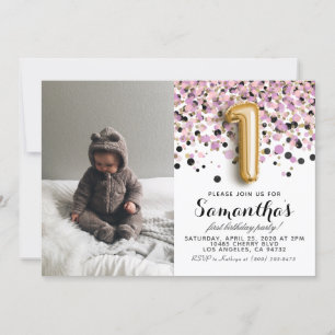 1st Birthday Confetti Portrait Invitation