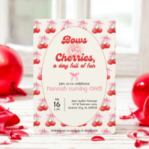 1st Birthday Coquette Cherries Bows Bubble Letters