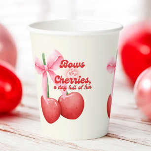 1st Birthday Coquette Cherries Bows Bubble Letters Paper Cups