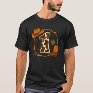 1st Birthday Cowboy Western Cow Print Rope & Boot T-Shirt