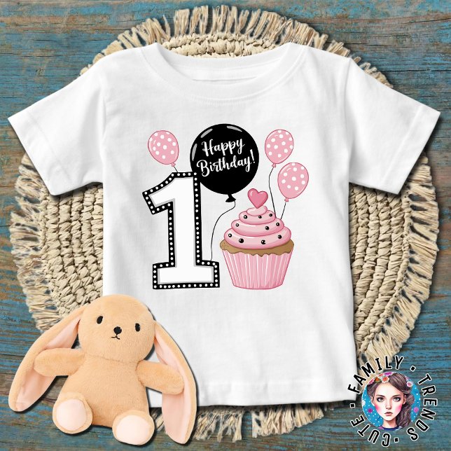 1st birthday Cupcake Balloons Baby T-Shirt (Creator Uploaded)