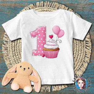 1st Birthday Cupcake Pink Baby T-Shirt