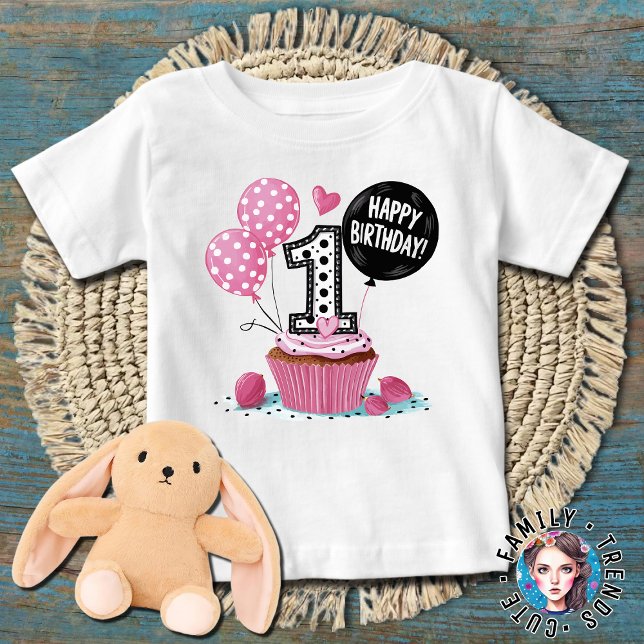 1st Birthday Cupcake Pink Baby T-Shirt (Creator Uploaded)