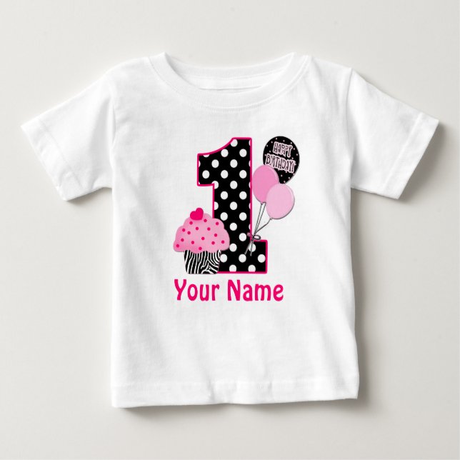 1st Birthday Cupcake Zebra Personalised Shirt (Front)