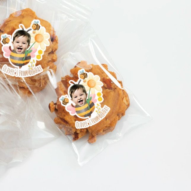 1st Birthday Custom Bee Sticker Party Favour Tag  (Creator Uploaded)