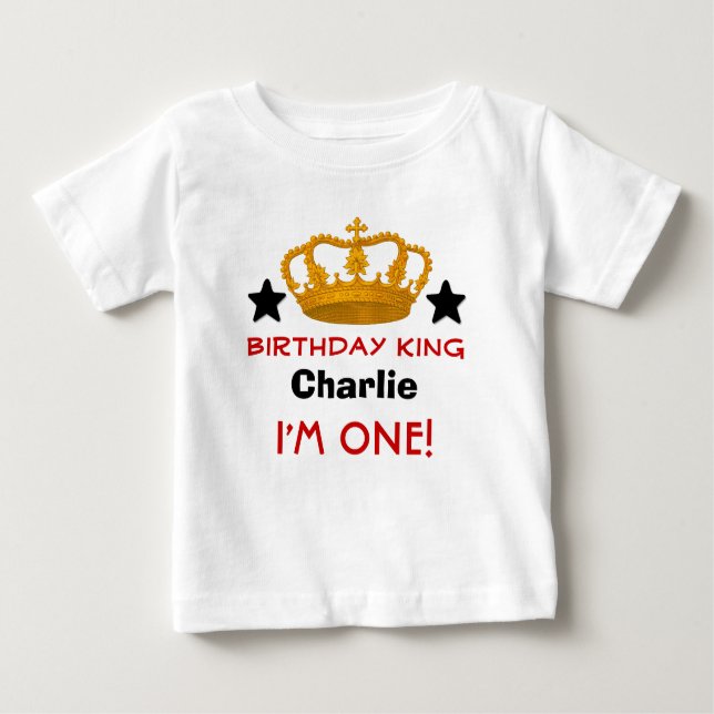 1st Birthday Custom Name Crown and Stars W03B Baby T-Shirt (Front)