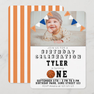 1st Birthday Cute Basketball Balls Kids Photo  Invitation