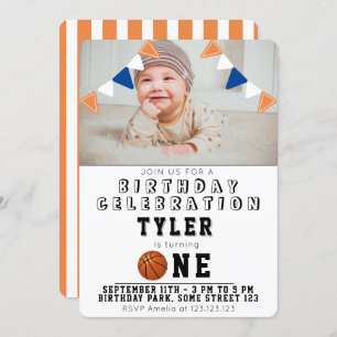1st Birthday Cute Basketball Balls Kids Photo  Invitation