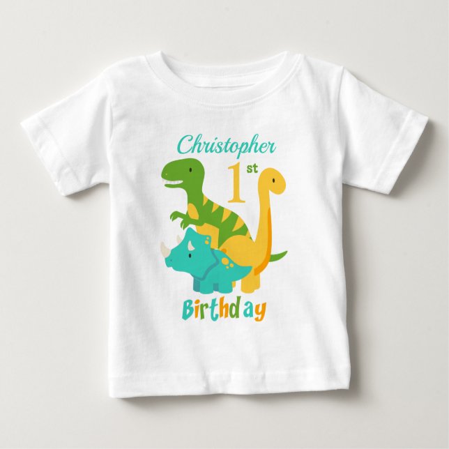 1st Birthday Cute Dinosaurs  Baby T-Shirt (Front)