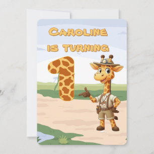 1st birthday Cute Explorer Giraffe on safari Invitation