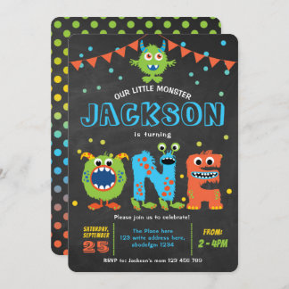 1st Birthday cute little monster party chalkboard  Invitation