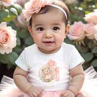 1st Birthday Cute Teddy Bear Girl Name Peachy