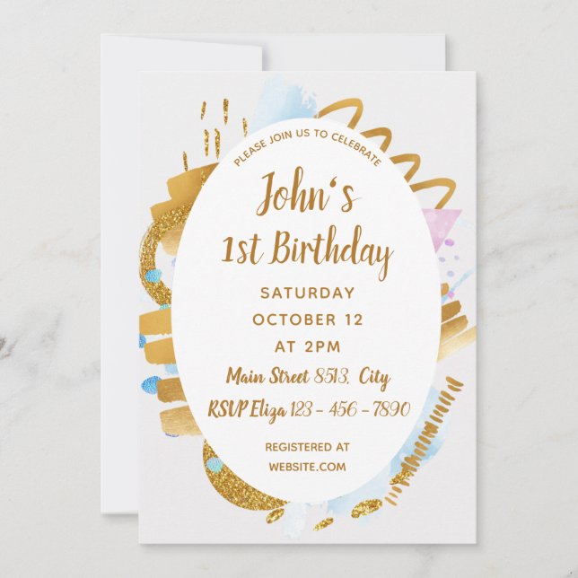 1st Birthday - Delicate Golden Details Invitation (Front)