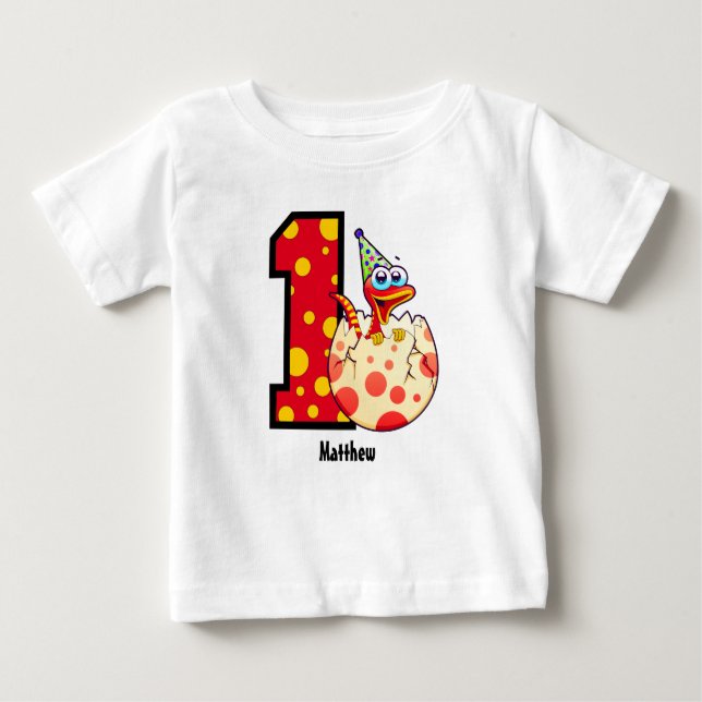 1st Birthday Dino Egg  Custom Baby T-Shirt (Front)