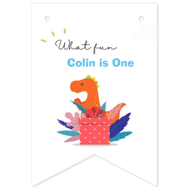 1st Birthday Dinosaur 12 Month Photo Bunting Flags (Ninth Flag)