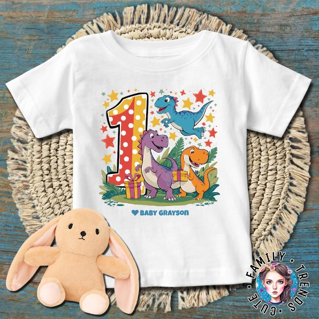 1st Birthday Dinosaur Birthday Baby T-Shirt (Creator Uploaded)