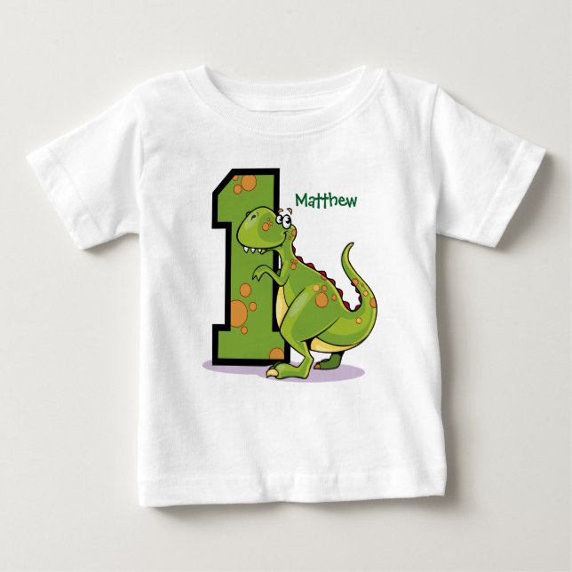 1st Birthday Dinosaur Custom Baby T-Shirt (Front)