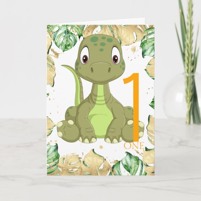 1st Birthday Dinosaur Jungle Card (Front)