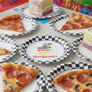 1st Birthday Dinosaur Race Car Ready Set Paper Plate