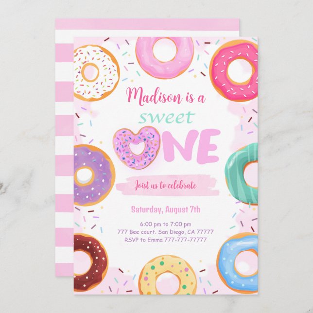 1st Birthday Doughnut Party Invitation (Front/Back)