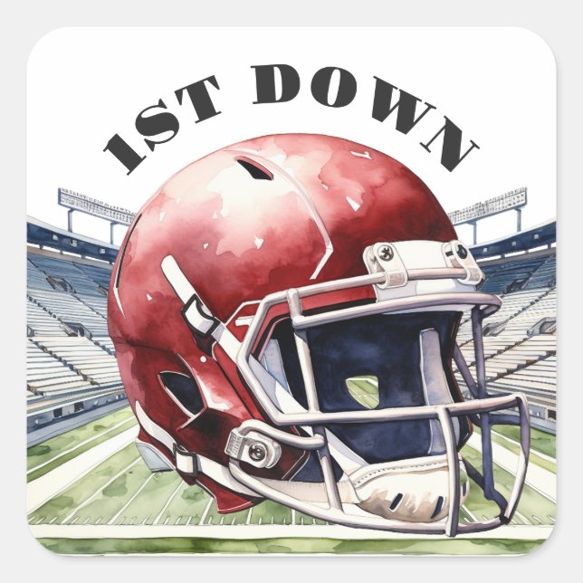 1st Birthday Down Football Square Sticker (Front)