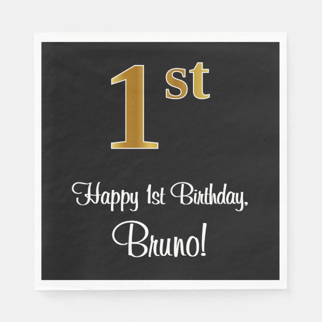 1st Birthday ~ Elegant Luxurious Faux Gold Look # Napkin (Front)