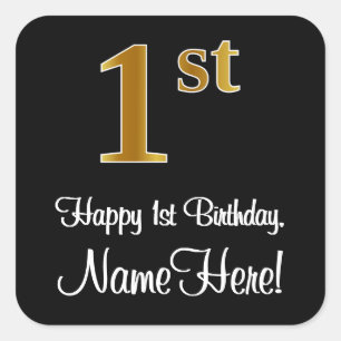 1st Birthday – Elegant Luxurious Faux Gold Look # Square Sticker